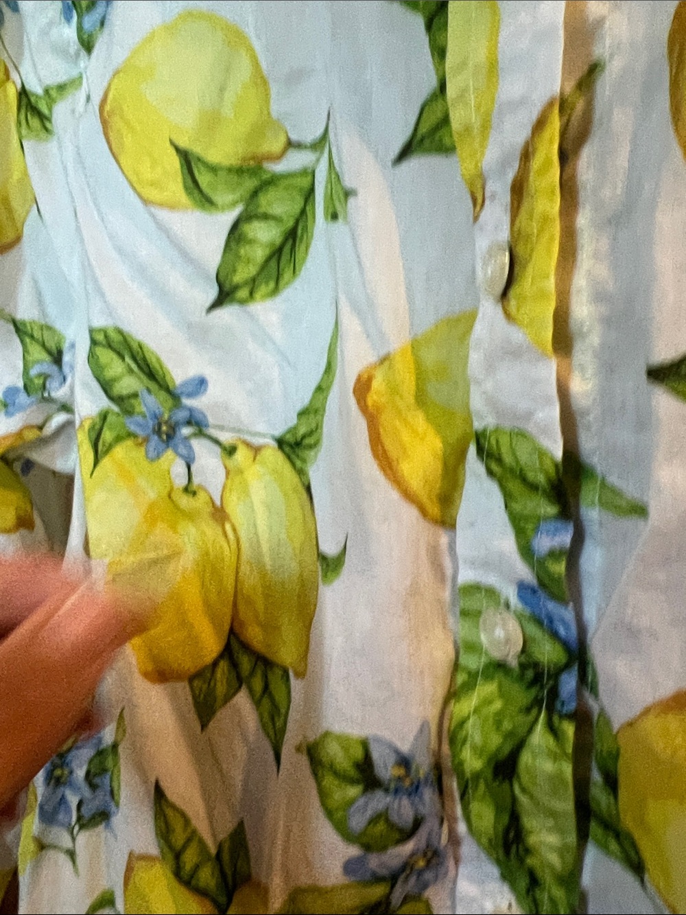 Talbots Women's Lemon Print Button-Front Blouse - White/Yellow/Green - Picture 6 of 11